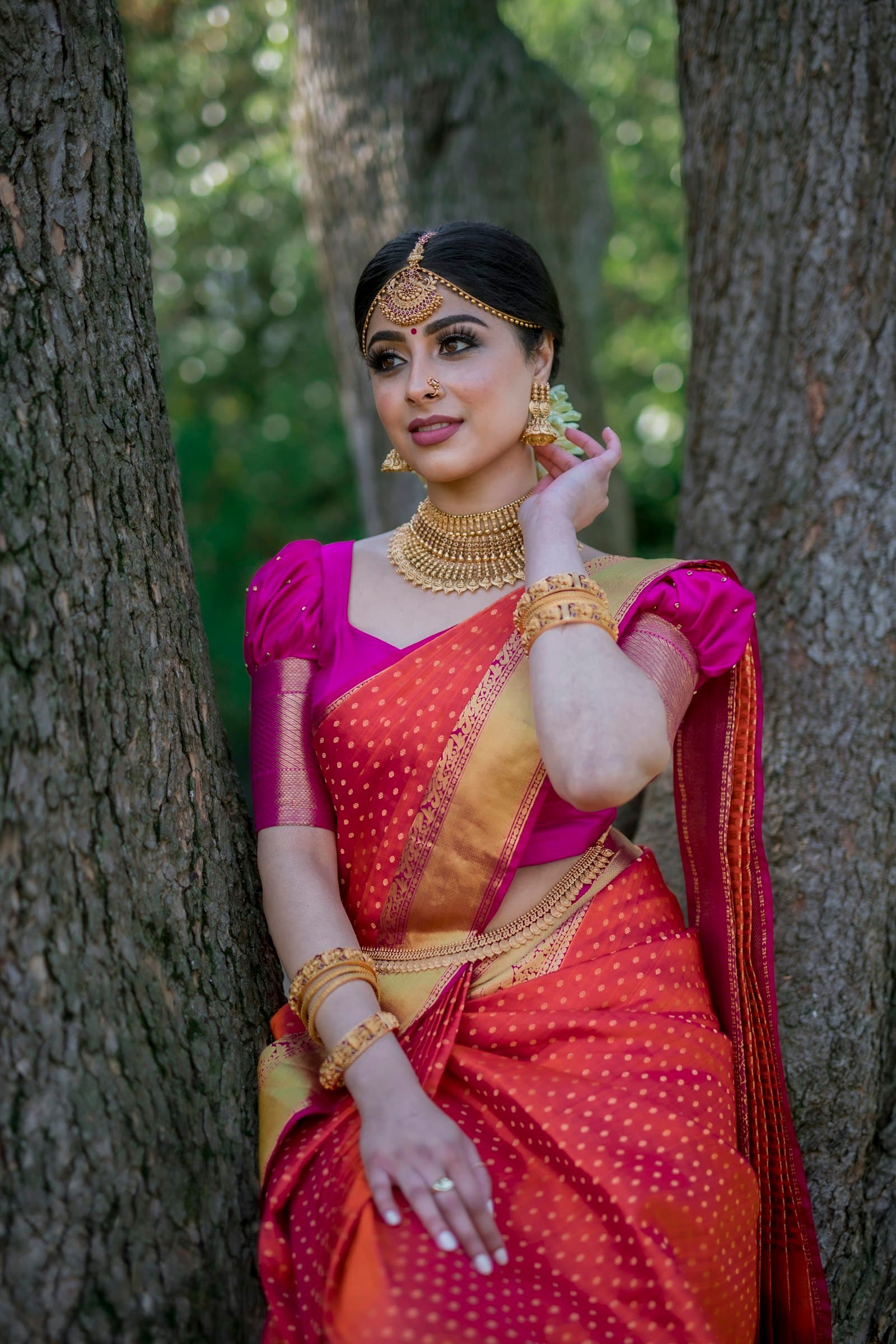 Woman in an elegant traditional silk saree
