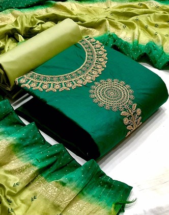Cotton With Codding work Unstitched Suit Set