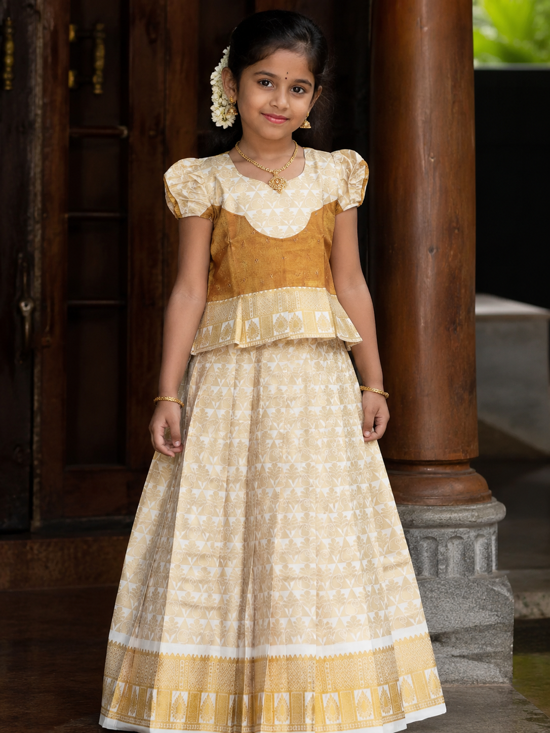 Traditional Cotton Silk Pattu Pavada for Girls